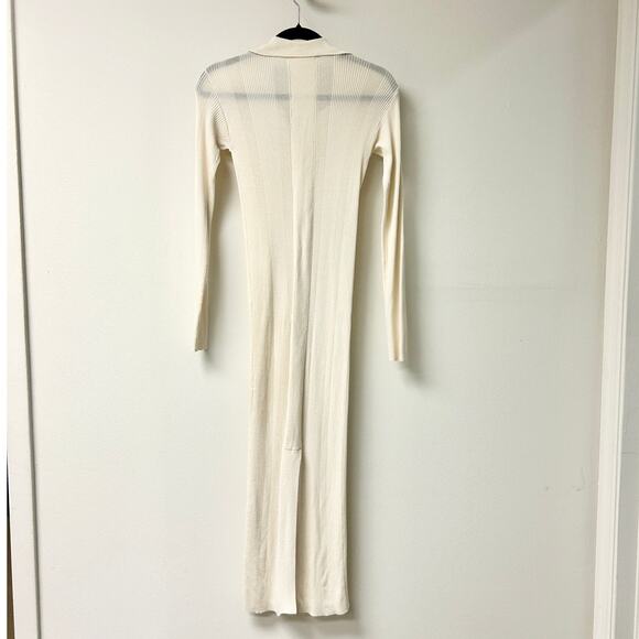 REMAIN Birger Christensen Joy Long Sleeve Rib Midi Sweater Dress Cream Women's S - Picture 4 of 4